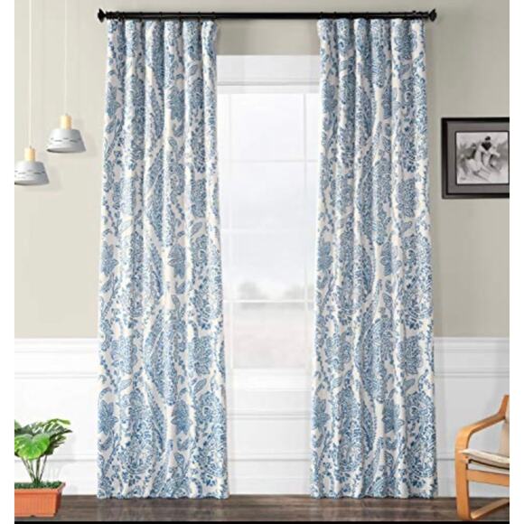 Tea Time China Blue Blackout Single Panel Curtain 50 x 84 - Picture 1 of 6